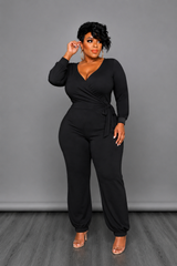 Black Gathered Hem Jumpsuit