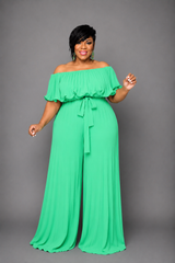 Green Chiffon Pleated jumpsuit