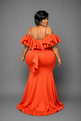 Orange Rear Ruffle Gown