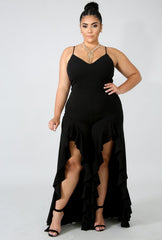 Black Open Ruffle Jumpsuit