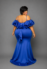 Blue Rear Ruffle Gown