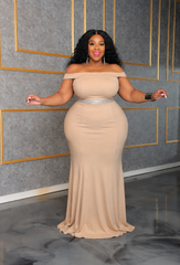 Beige Rhinestone Gown 2X