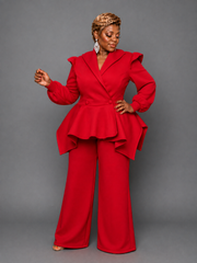 Red Peplum Pant Suit