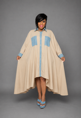 Tan Denim Trim Dress