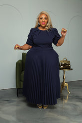 Navy Miranda Pleated Dress