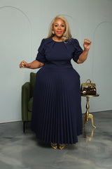 Navy Miranda Pleated Dress
