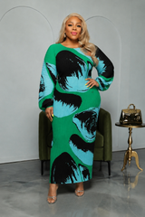 Green Artistry Pleated Dress