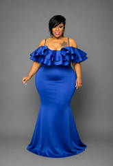 Blue Rear Ruffle Gown