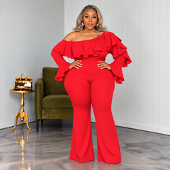 Red Adele Ruffle Jumpsuit