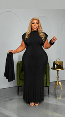 Black Pop Off Pleated Dress