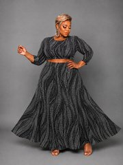 Black Print Skirt Set
