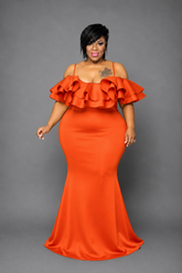 Orange Rear Ruffle Gown