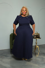 Navy Miranda Pleated Dress