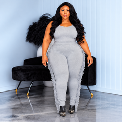 Grey Fringe Leggings