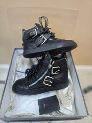 Black Double Chain Leather High Top Sneakers