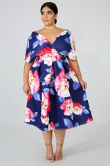 navy Floral Flare Dress