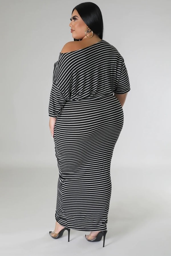 Black Crossed The Line Striped Set