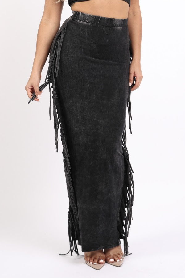 Charcoal Mineralize Fringe Skirt