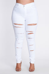 White Ripped Hi Waist Jeans