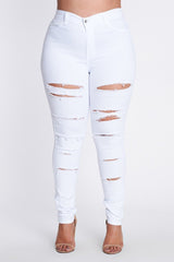 White Ripped Hi Waist Jeans
