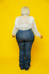 Blue Ruched Leg Jeans