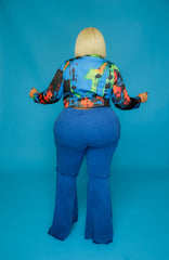 Royal Blue Distressed Bell Bottom Jeans