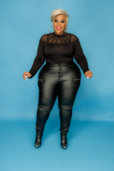 Black Zipper Faux Leather Pants