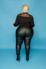 Black Zipper Faux Leather Pants