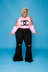 Black Distressed Bell Bottom Jeans