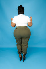 Green Button Hem Cargo Pants