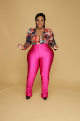 Pink Ruched Zipper Pants