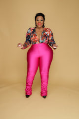 Pink Ruched Zipper Pants