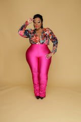 Pink Ruched Zipper Pants