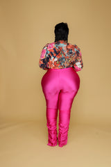 Pink Ruched Zipper Pants