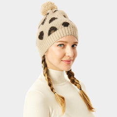 Beige Soft Fuzzy Leopard Beanie