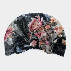 Black Floral Velvet Knot Turban