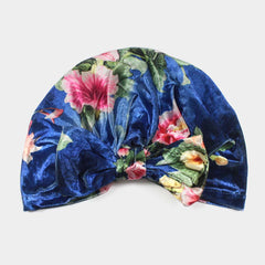 Royal Blue Floral Velvet Knot Turban