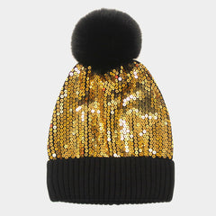 Gold Sequin Pom Pom Beanie