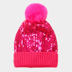 Pink Sequin Pom Pom Beanie