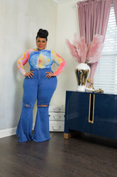 Royal Blue Distressed Bell Bottom Jeans