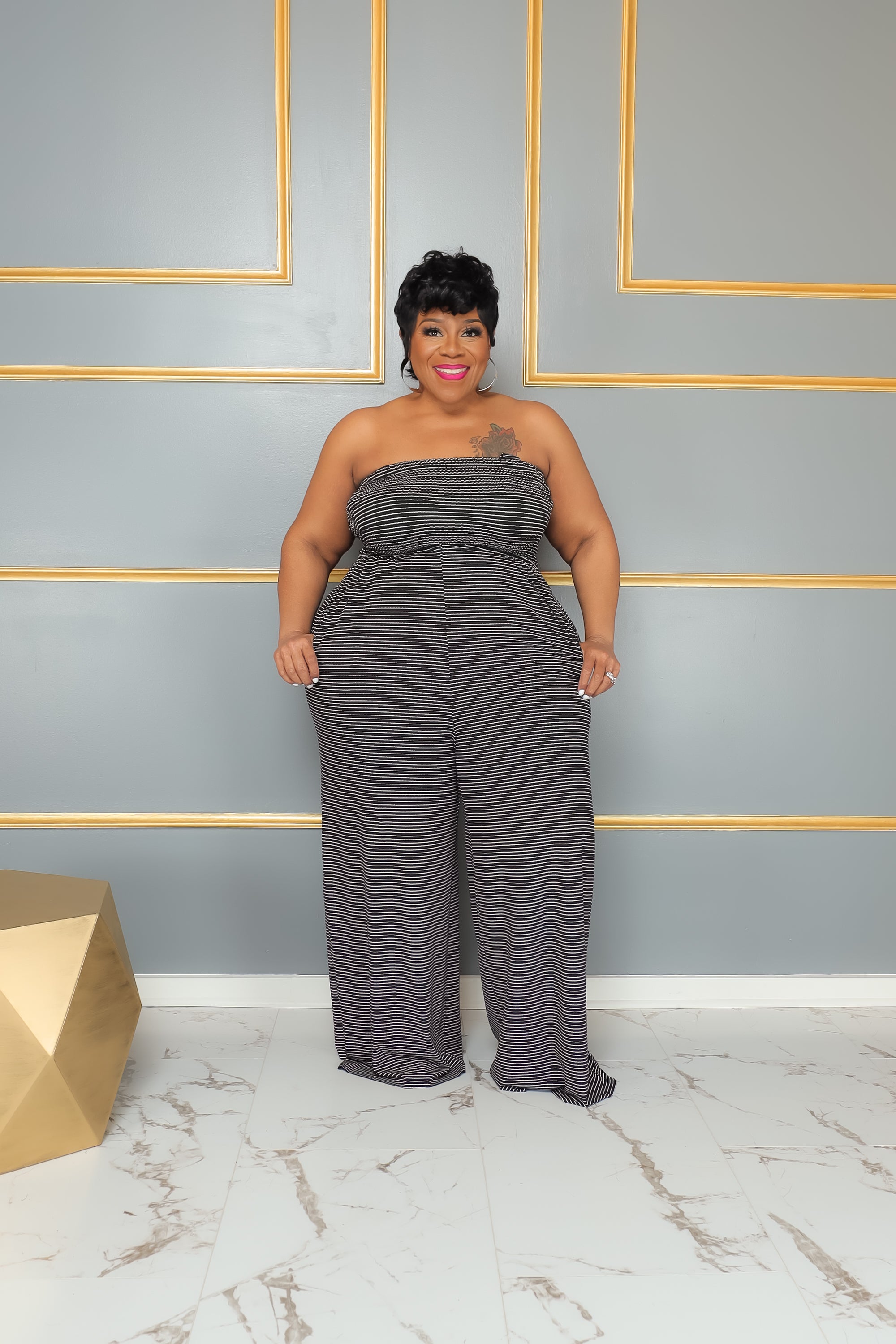 Striped plus size sales jumpsuit