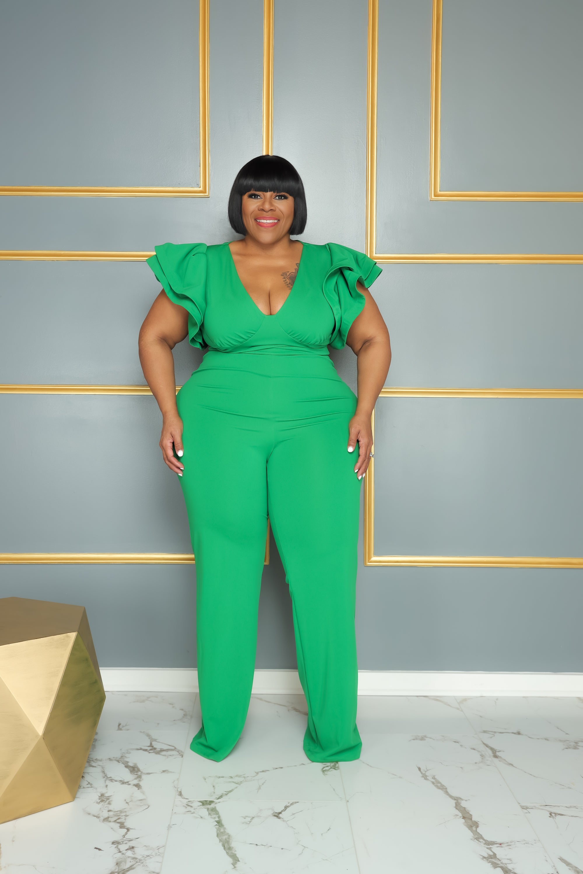 Plus size lime store green jumpsuit