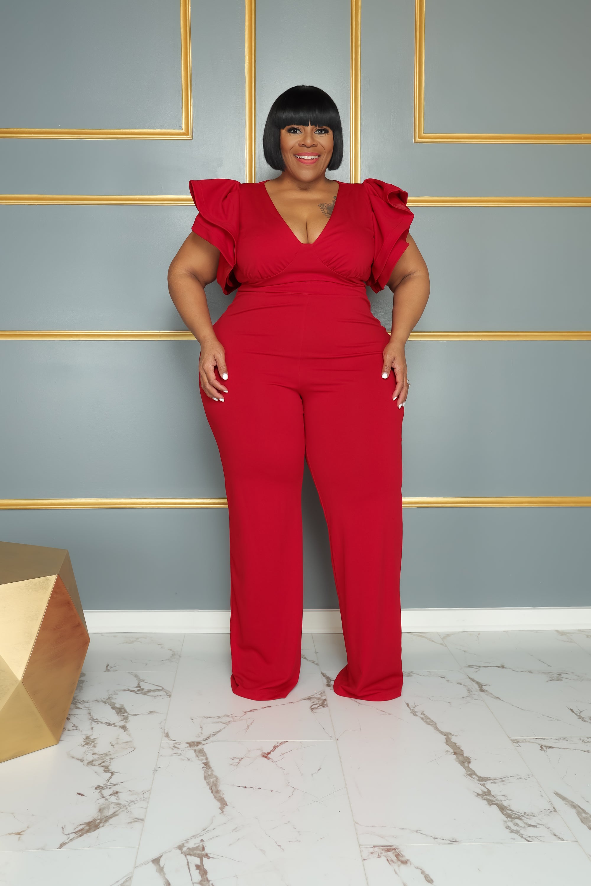 Red Ready To Ruffle Jumpsuit 1X 14 16