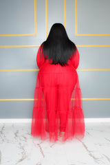 Red Long Tulle Maxi Top
