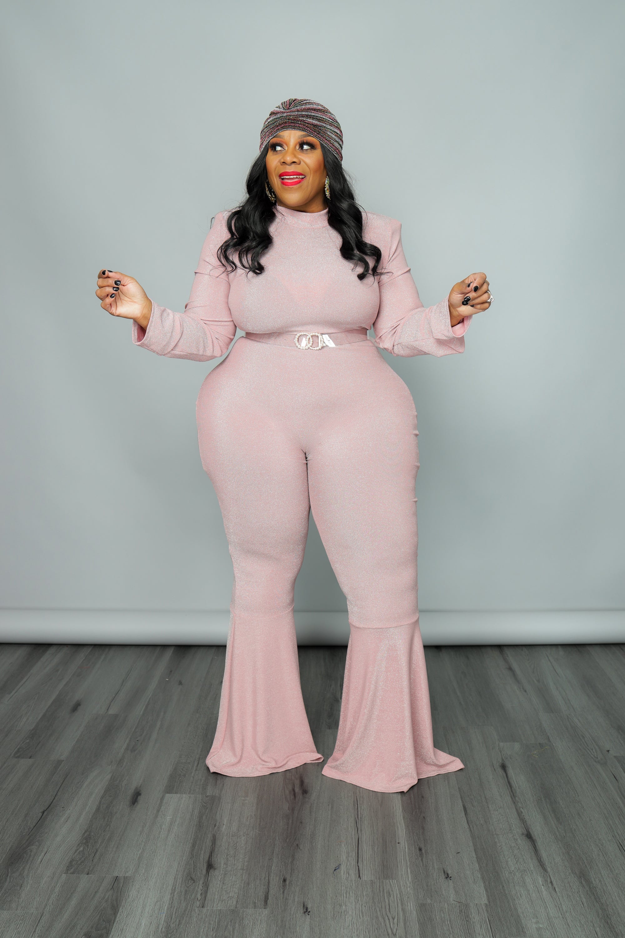 Pink Shimmer Flare Jumpsuit