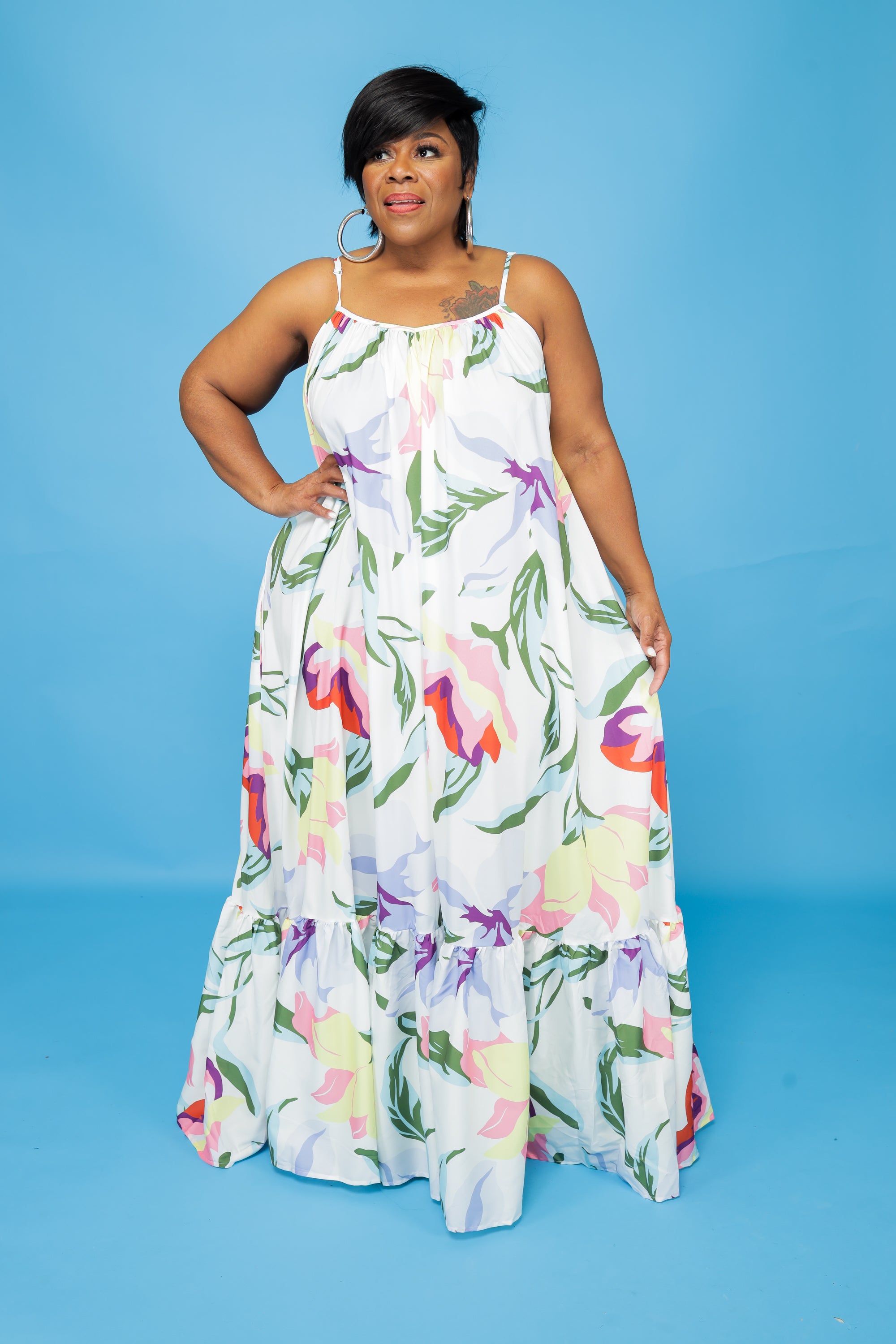 White Floral Blooming Maxi Dress