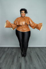 Cognac Tiered Vegan Leather Top