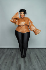 Cognac Tiered Vegan Leather Top