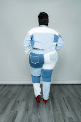 Patchwork Frayed Denim Set