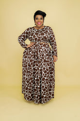Chocolate Giraffe Print Skirt Set